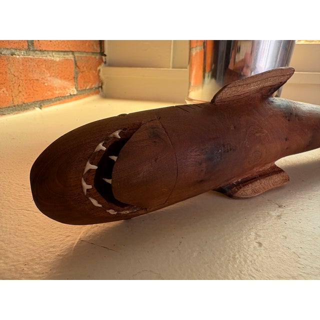 Vintage Hand-Carved Wood Shark Folk Art Sculpture For Sale - Image 11 of 16