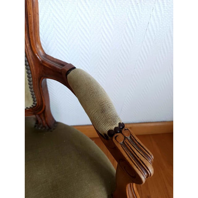 Louis XV Green Cabriolet Armchair, 1890s For Sale - Image 15 of 17