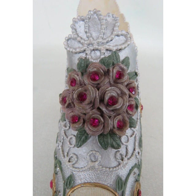 Ceramic Gemstone Design Floral Victorian Style High Heel Shoe Figurine For Sale In Miami - Image 6 of 12