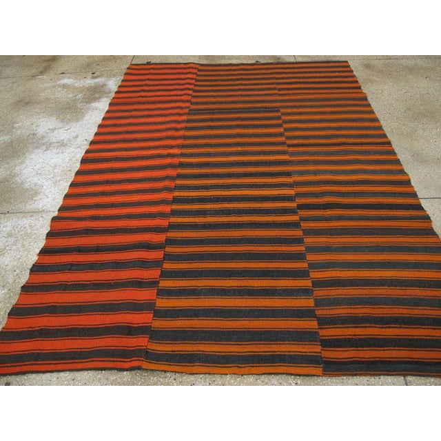 Mid 20th Century Galerie Shabab Collection Mid-20th Century Orange and Black Turkish Flat-Weave Kilim Room Size Accent Rug For Sale - Image 5 of 10