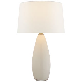 Chapman & Myers for Visual Comfort Signature Myla Large Tall Table Lamp in White Glass with Linen Shade For Sale