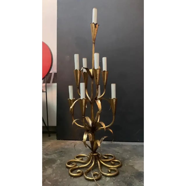 1940s Gilt Wrought Iron Foliate Candelabra Table or Floor Lamp, Kögl Gilt, Regency 1940s For Sale In New York - Image 6 of 6