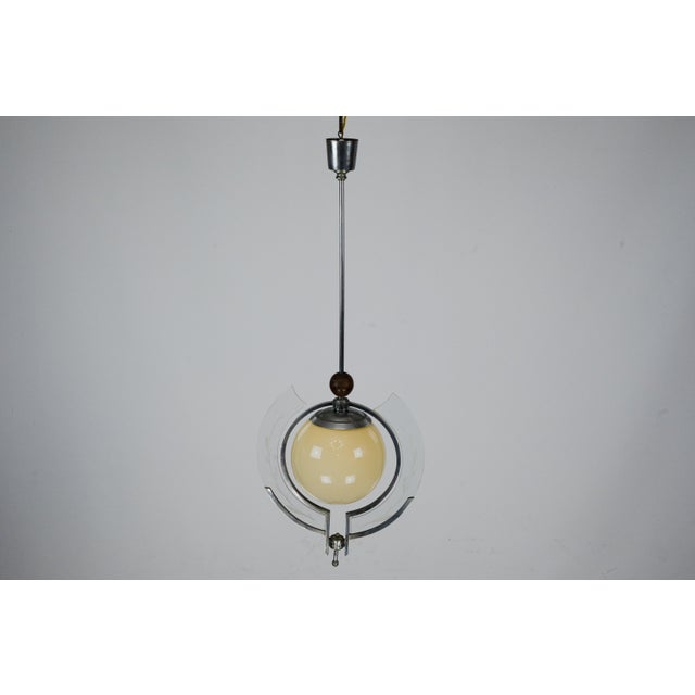 Art Deco Italian Pendant Light with Etched Glass and Amber Globe, 1930s For Sale - Image 17 of 17