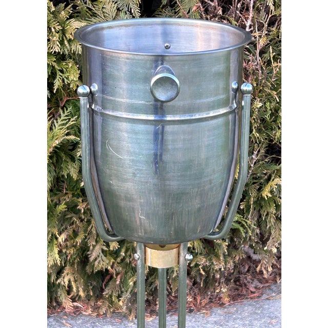 Vtg. Polished Steel and Bronze Champagne Bucket With Stand For Sale - Image 10 of 11