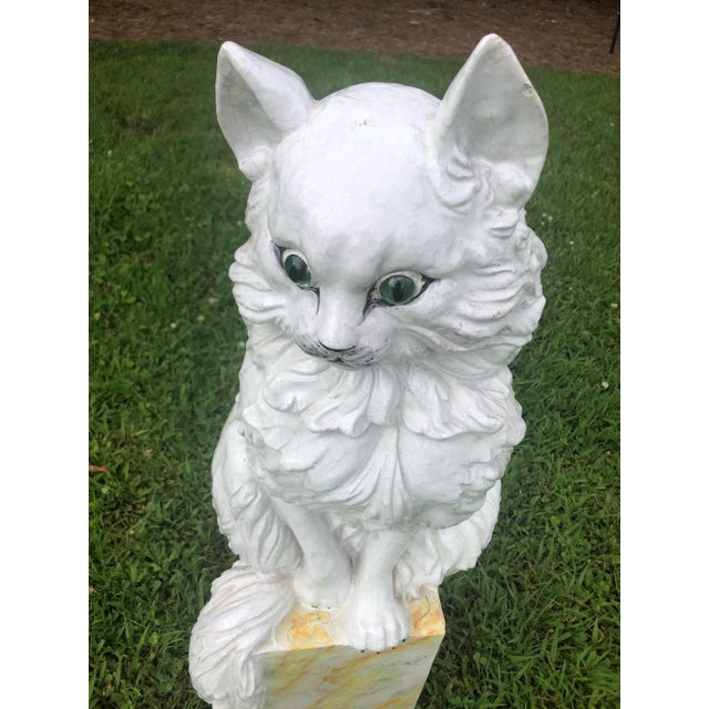 Ceramic Large Vintage Italian Glazed Terracotta Cat With Glass Eyes For Sale - Image 7 of 9