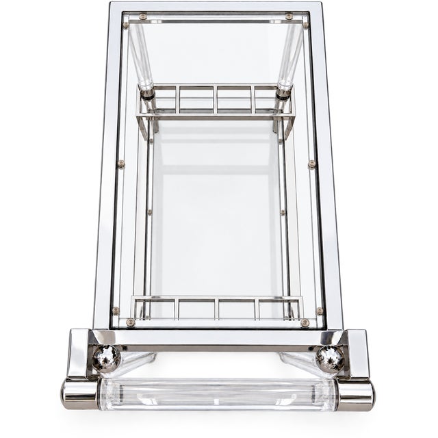 1970s Hollywood Regency Lucite, Chrome & Glass Two-Tier Bar Cart For Sale In Miami - Image 6 of 7