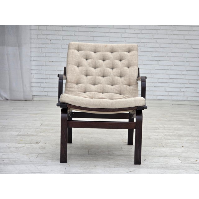 Vintage Scandinavian Chair in Furniture Wool and Dark Beech Wood, 1970s For Sale - Image 6 of 18
