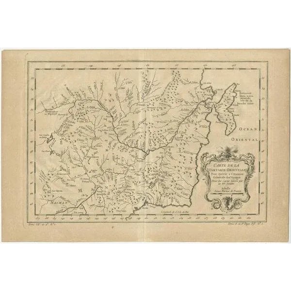 Antique map titled 'Carte de la Tartarie Orientale (\.)'. Detailed map of Manchuria and the Northeast portion of Tartary,...