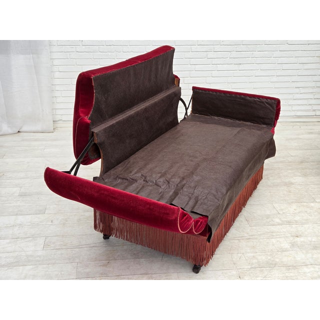 Danish 2-Seater Drop Arm and Back Sofa in Cherry-Red Velour, 1950s For Sale - Image 14 of 18