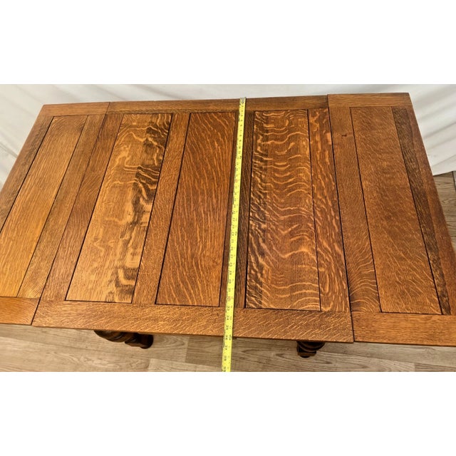 Early 20th Century English Tudor Expansion Table Turned Baluster Legs Quarter Sawn Oak, X-Stretcher 1a For Sale - Image 15 of 16