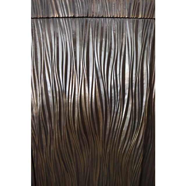 Robert Kuo Exceptional 66” Robert Kuo Limited Edition Signed Hand-Repoussé "Pleats" Copper Armoire For Sale - Image 4 of 15