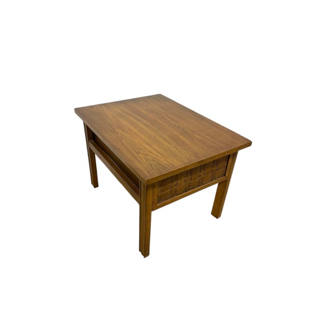 Lane Furniture 1970s Lane Mid-Century Modern End Table With Basketweave Drawer Front For Sale - Image 4 of 11