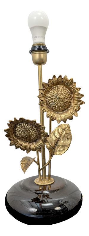 Sunflower-Themed Brass Table Lamp with Porcelain Base