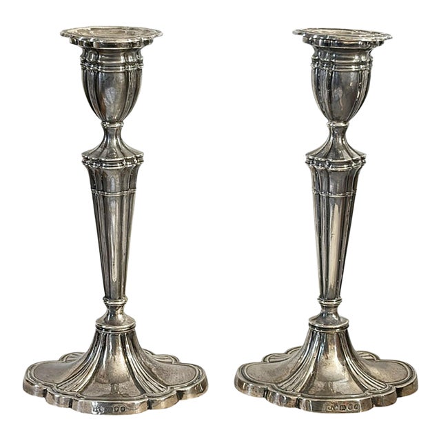 Pair of Elegant Sterling Silver 925 Candle Holders, London, England, 20th Century For Sale