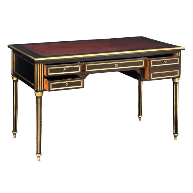 Black Louis XVI Ebonized Writing Table or Desk With Embossed Leather Top From France For Sale - Image 8 of 16