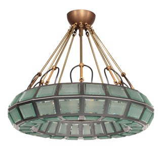 Chandelier in Brass, Aluminum, and Glass by Max Ingrand for FontanaArte, Italy, 1970s For Sale