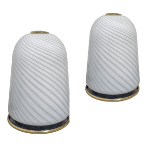 Large Scale Pair of Murano Opaline Glass Table Lamps by Vetri