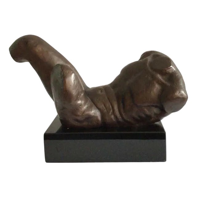 1970s Iron Male Nude Classical Sculpture on Polished Stone Base For Sale