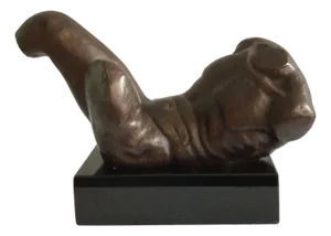 1970s Iron Male Nude Classical Sculpture on Polished Stone Base