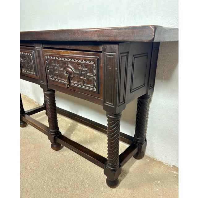19th Century Late 19th Century Spanish Baroque Style Walnut Console Table with Twisted Legs For Sale - Image 5 of 18