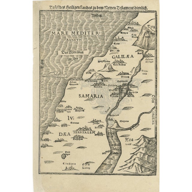 Holy Land Woodcut Map by Heinrich Bünting, 1581 For Sale