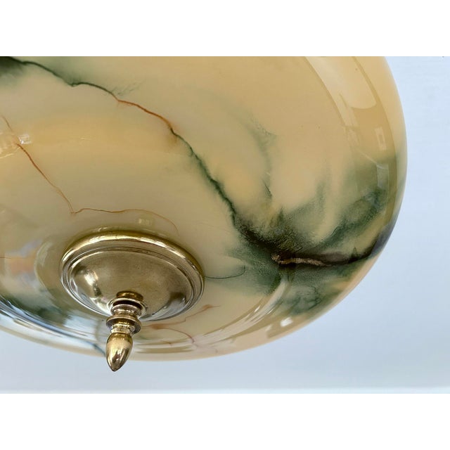 Modern Art Deco Pendant Light in Amber Green Marble Glass, 1930s For Sale - Image 3 of 18