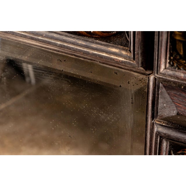 Brown Antique Mirror With Brass Repousser Illustrations For Sale - Image 8 of 11