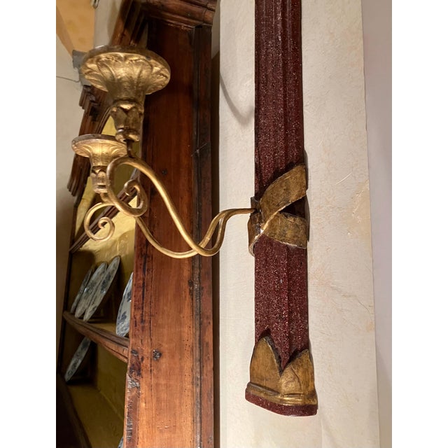Traditional 19th Century Antique Tuscan Giltwood and Faux Porphyry Wall Sconces, Set of 2 For Sale - Image 3 of 14