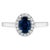 This dazzling 10k white gold ring features a 1 1/4ct deep blue oval sapphire. A brilliant halo of 1/5ct round cut diamonds...