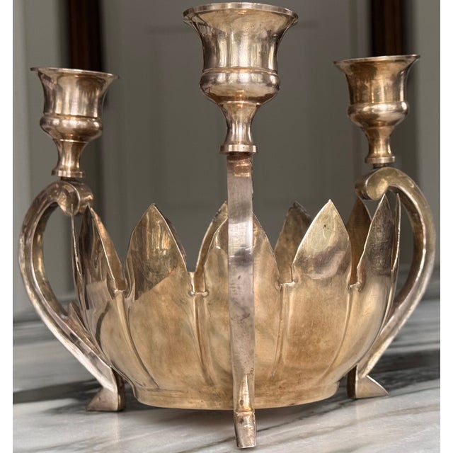 Mid-Century Modern Solid Brass Mid- Century Centerpiece Candle Holder For Sale - Image 3 of 13