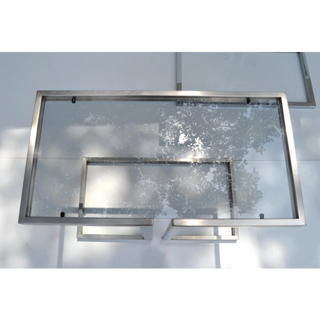 Guy Lefèvre 3 French Mid-Century Modern Silver Finish & Smoked Glass Top Drink Table For Sale - Image 9 of 13