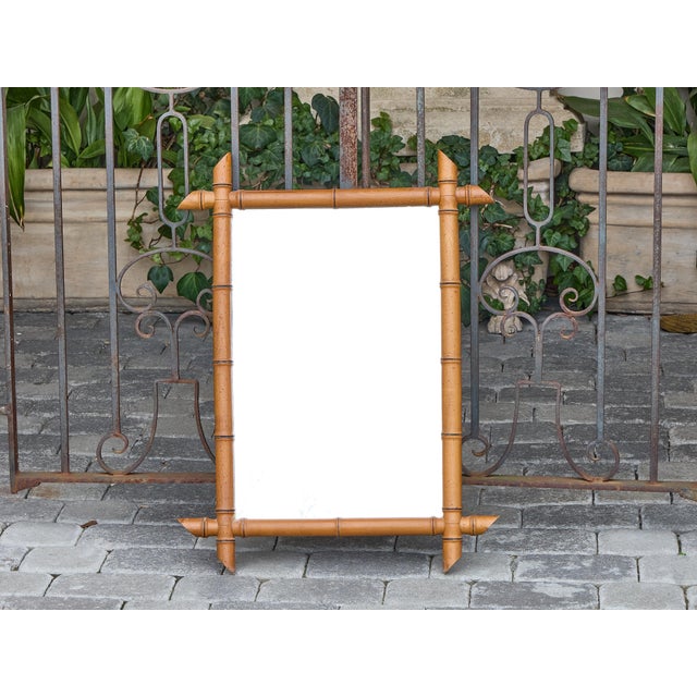 Early 20th Century French Faux Bamboo Wall Mirror with Projecting Corners, circa 1900 For Sale - Image 5 of 12