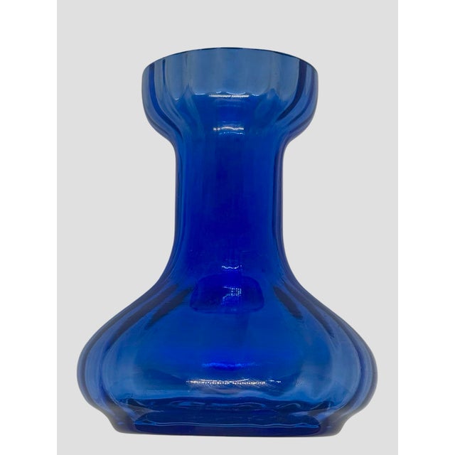 Glass Vintage Cobalt Blue Hour-Glass 5 5/8” Hyacinth Forcing Vase For Sale - Image 7 of 12