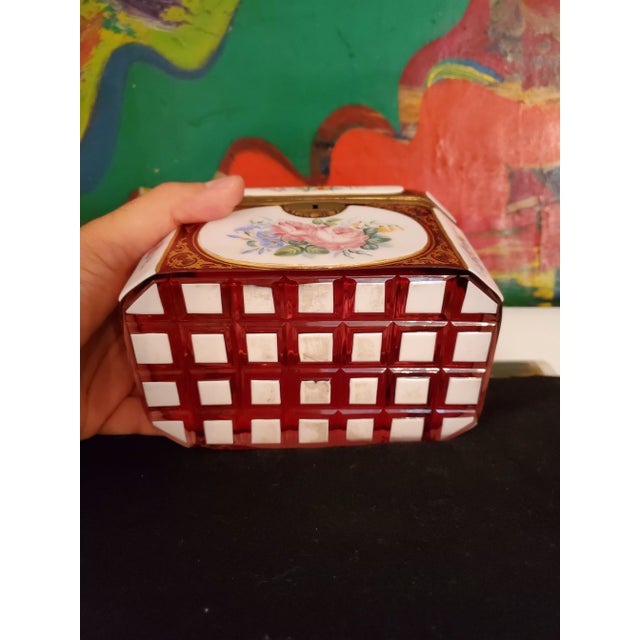 Mid 19th Century Mid 19th Century Antique Moser Bohemian Glass Ruby Overlay Jewel Box For Sale - Image 5 of 9