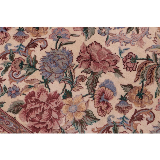 Shabby Chic Beautiful Floral Square 1990's Pak-Persian Ivory/Ivory Wool Rug - 6'1'' X 6'2'' For Sale - Image 3 of 9