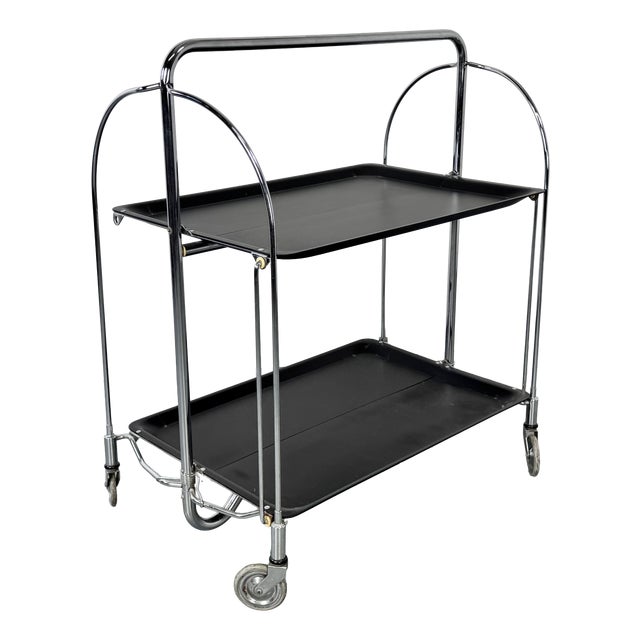 Mid-Century Bauhaus Dinett Foldable Serving Trolley from Bremshey Solingen, 1960s For Sale