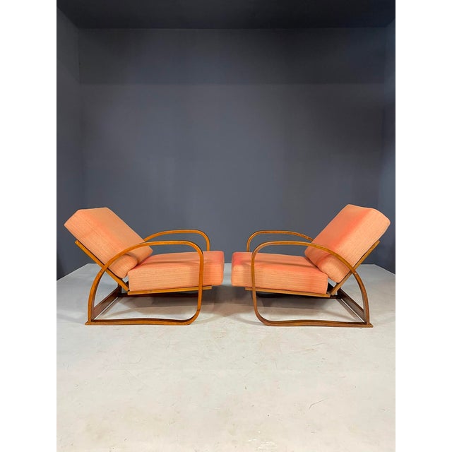 H-70 Lounge Reclining Chairs by Jindřich Halabala for Up, Former Czechoslovakia, Brno, 1930s, Set of 2 For Sale - Image 6 of 14