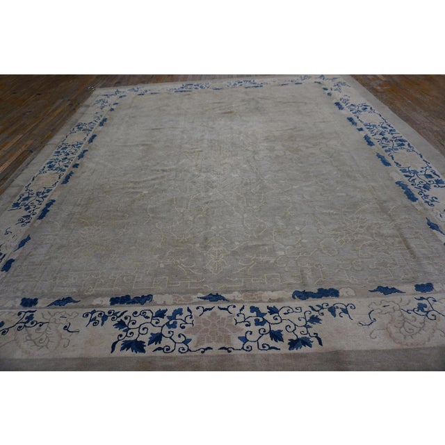 Late 19th Century 1880s Antique Beige Cream Open Field Chinoiserie Qing Style Chinese Peking Rug For Sale - Image 5 of 11
