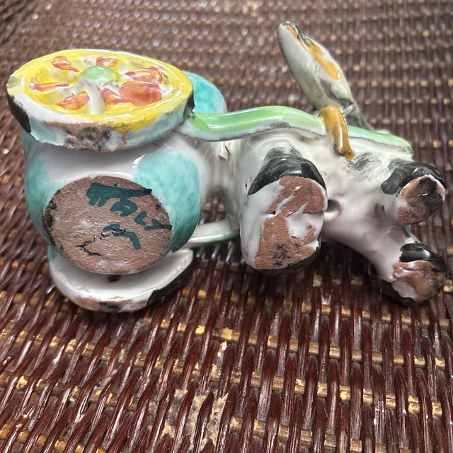 Mid-Century Modern Donkey Pulling Cart Pottery Planter/Candy Dish -Italy Circa 1950 For Sale - Image 3 of 3