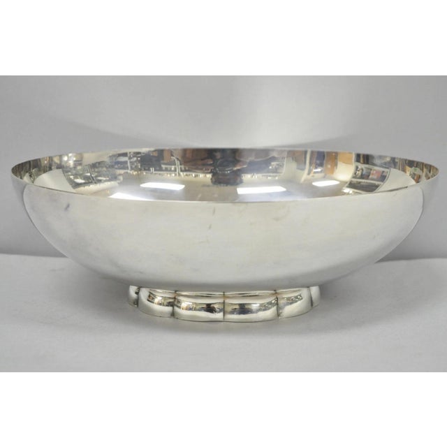 Vintage Poole 811 Modern Silver Plated Scalloped Footed Oval Serving Fruit Bowl For Sale - Image 10 of 11