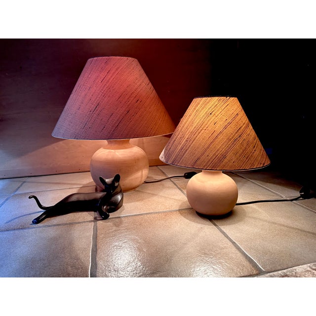 Mediterranean Style Terracotta Table Lamps with Wild Silk Lampshades, Italy, 1970s, Set of 2 For Sale - Image 9 of 18