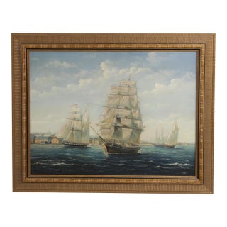 Artist Signed Oil on Canvas Tall Ships Painting For Sale