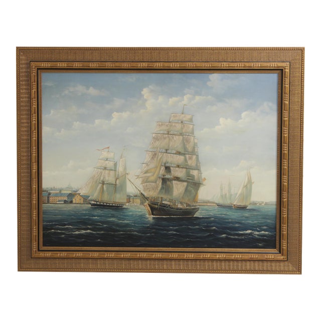 Artist Signed Oil on Canvas Tall Ships Painting For Sale