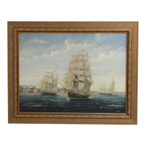 Artist Signed Oil on Canvas Tall Ships Painting