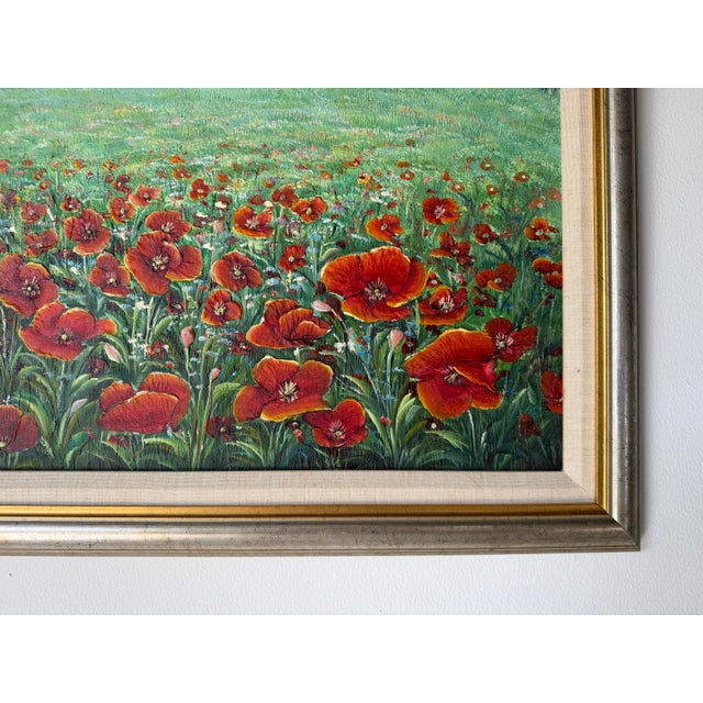 1980s C. Benolt Floral Farm Landscape Oil on Canvas Painting, Framed For Sale - Image 10 of 12