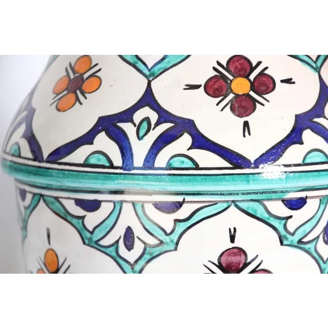Moorish Ceramic Glazed Covered Urns Handcrafted in Fez Morocco - A Pair For Sale - Image 4 of 13