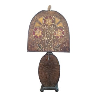 Antique Art Deco Crackle Glass Table Lamp With Mica Shade For Sale