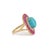 Metal 14k Yellow Gold 9.35ct Cabochon Turquoise Ruby & Diamond Halo Cocktail Ring Size 6 For Sale - Image 7 of 18