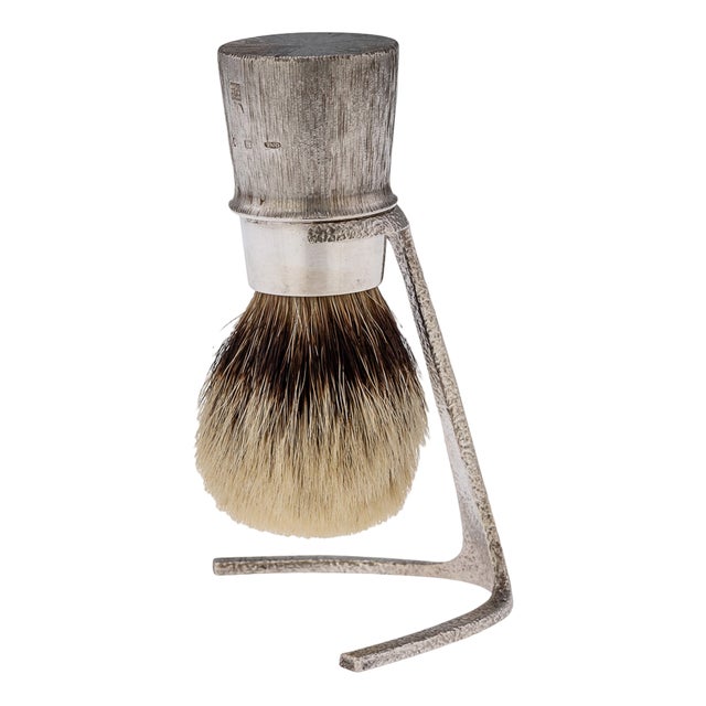 20th Century English Silver Shaving Brush & Stand from Christopher Lawrence, 1976, Set of 2 For Sale