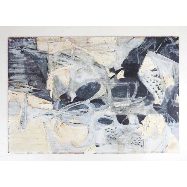 Vintage Mid 20th Century Gray and White Abstract Painting For Sale In Seattle - Image 6 of 7
